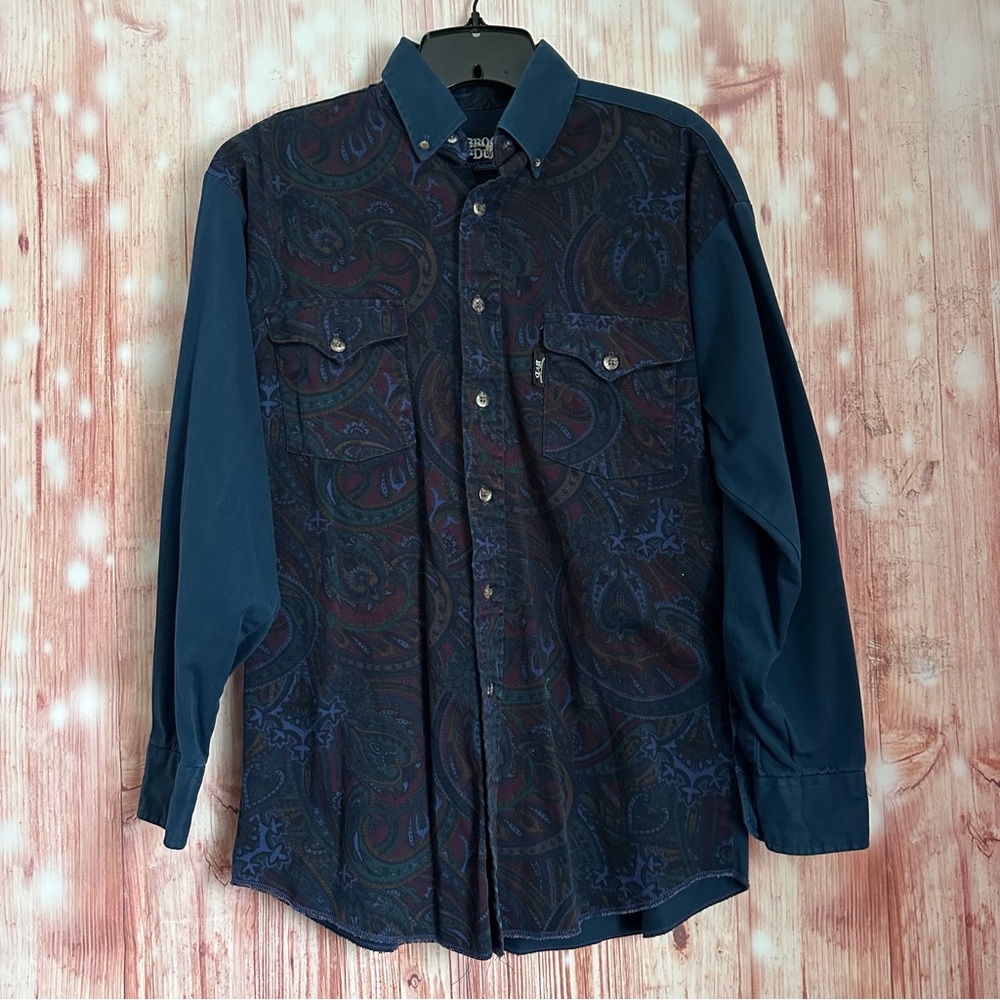 Brooks & Dunn By Panhandle Slim Vintage 90’s Blue Paisley Print Button Front Top